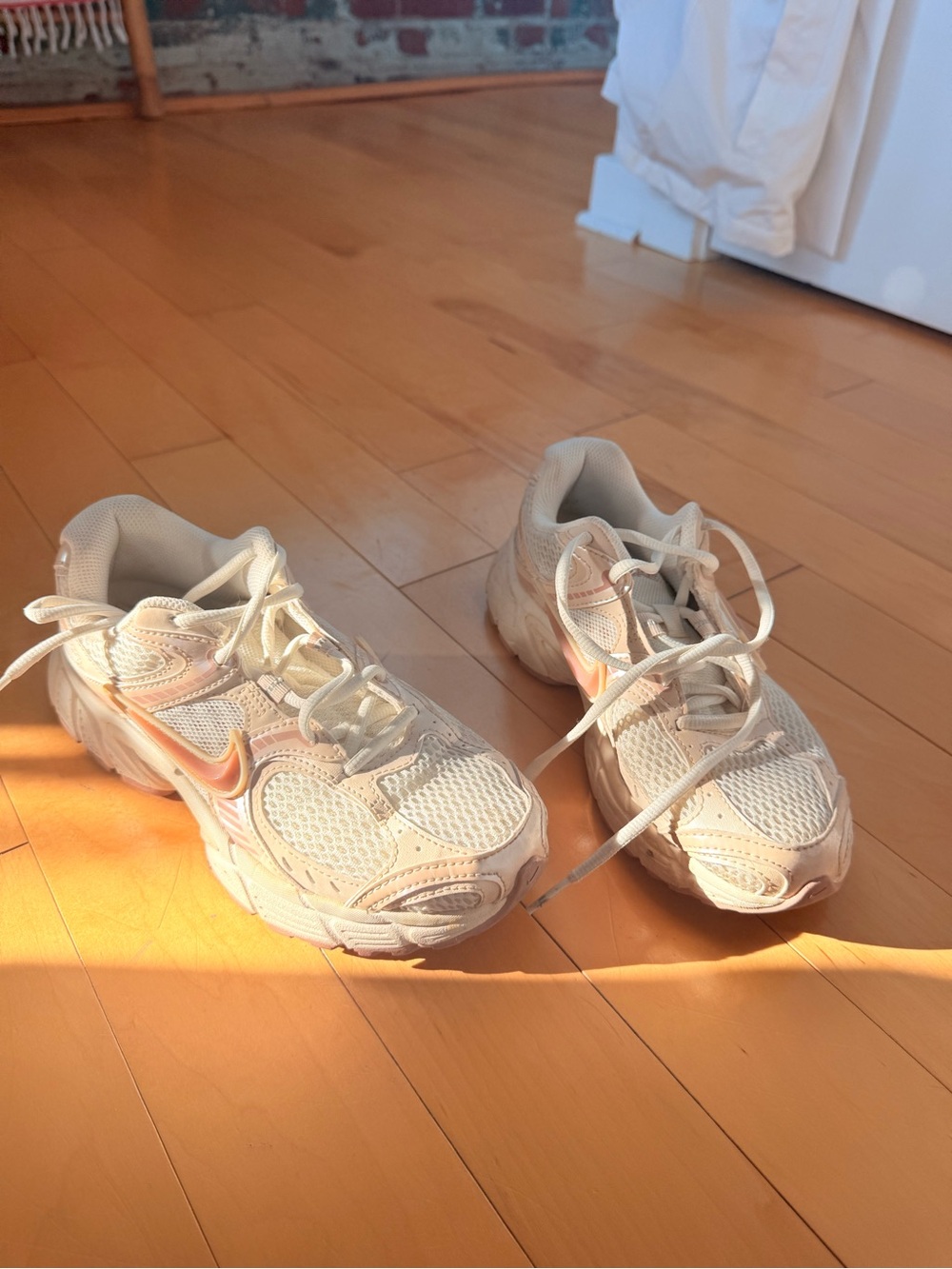 Nike Womens Beige/Rose Gold Sneakers with Peach Swoosh